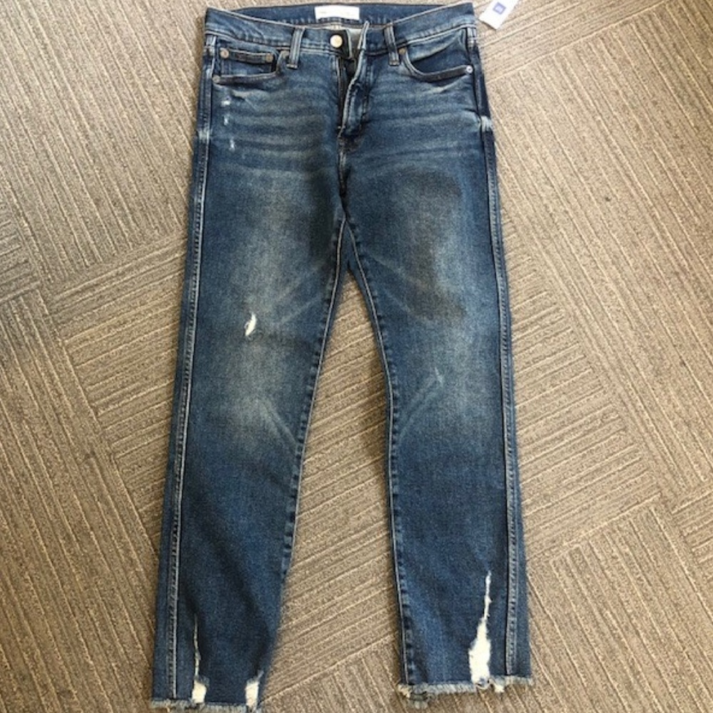 Gap High Rise Slim Straight BF Distressed Jeans